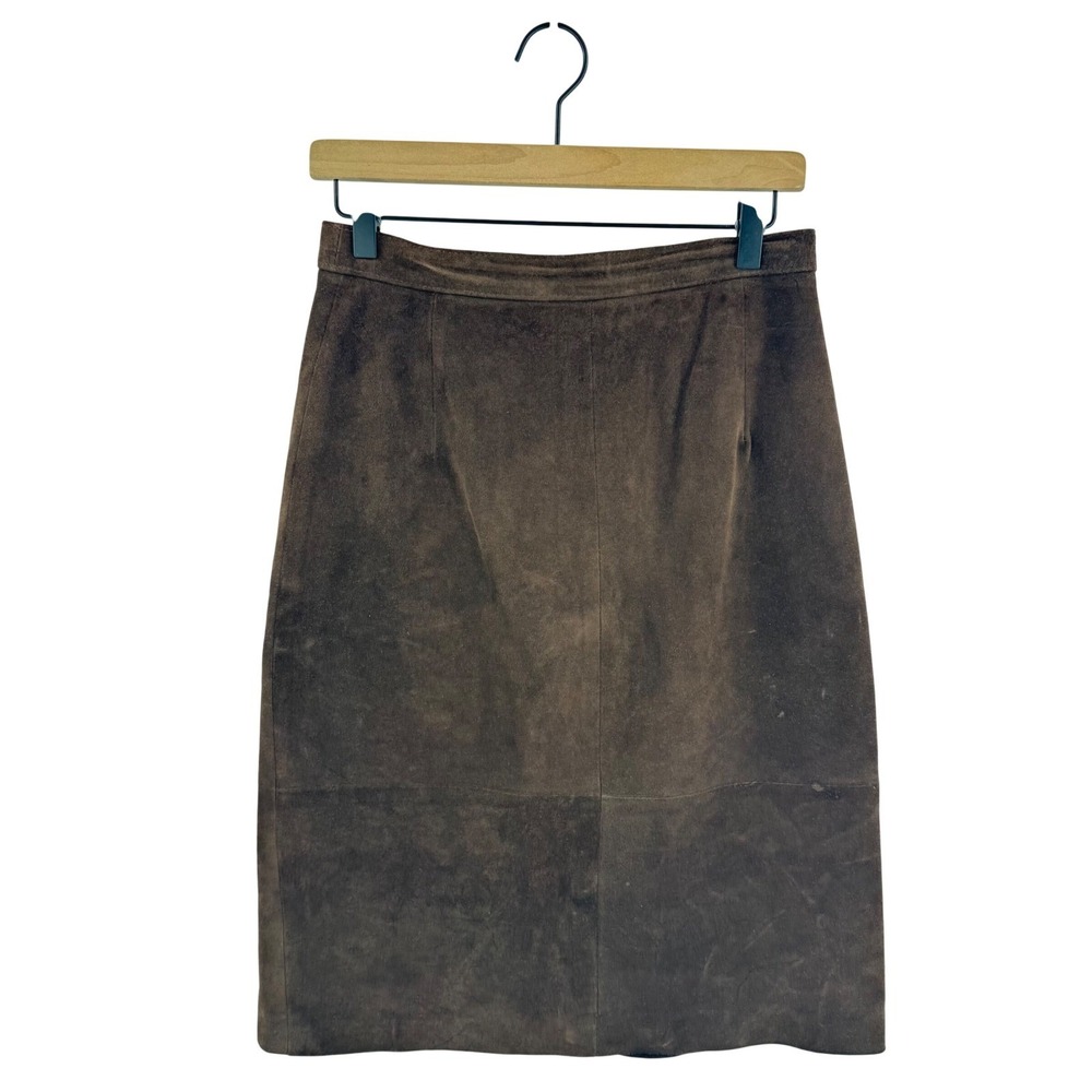 Vintage Comint Chocolate Brown Suede Leather Skirt High Waisted Size 10‎ Earthy